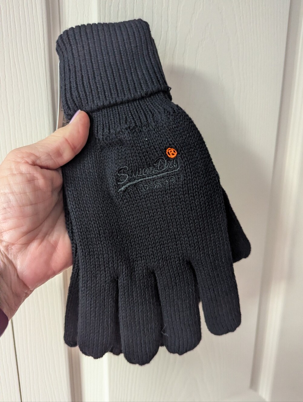 NWT Superdry Orange Label Basic Knit Gloves Black One Size | Winter Unisex